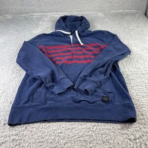 American Eagle Mens Navy Blue Red Striped Henley Hoodie Sweatshirt Medium M